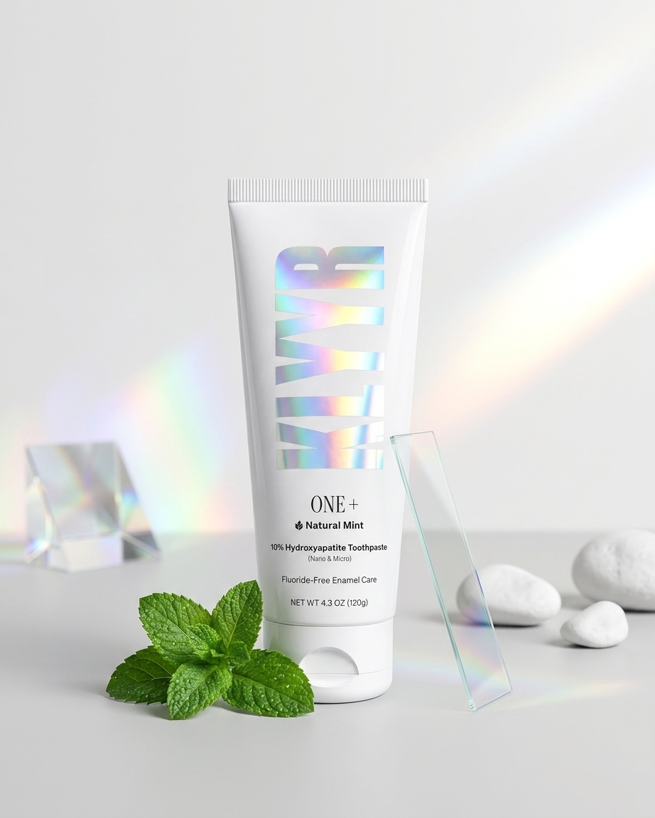 Klyyr hydroxyapatite toothpaste — One+ toothpaste tube shown upright against a clean studio background